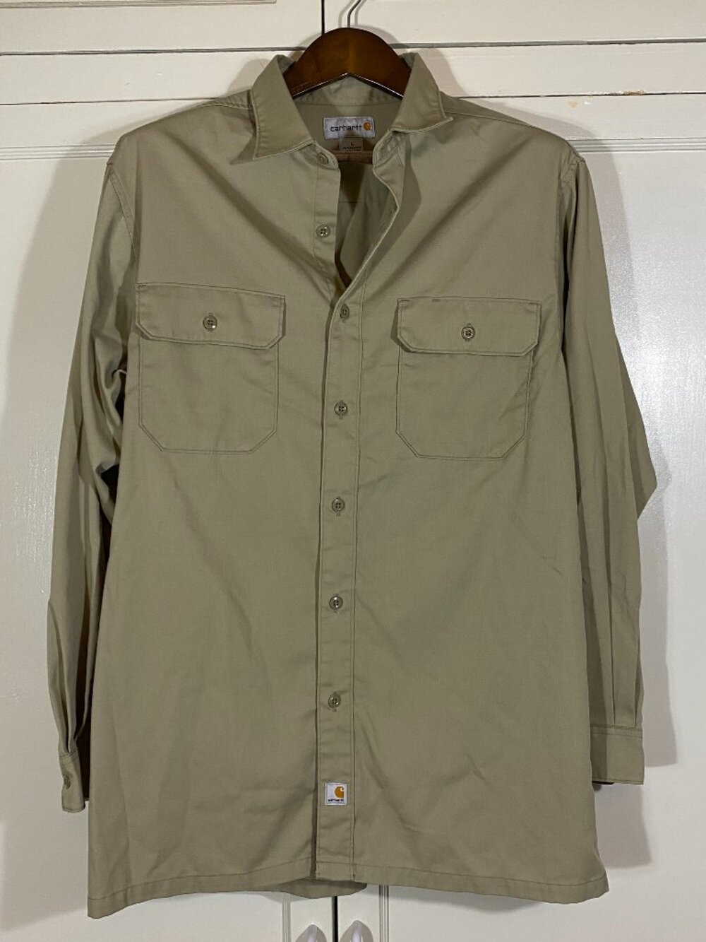 CARHARTT S224 Twill Khaki Utility Long Sleeve Button-up Work Shirt Men's Large